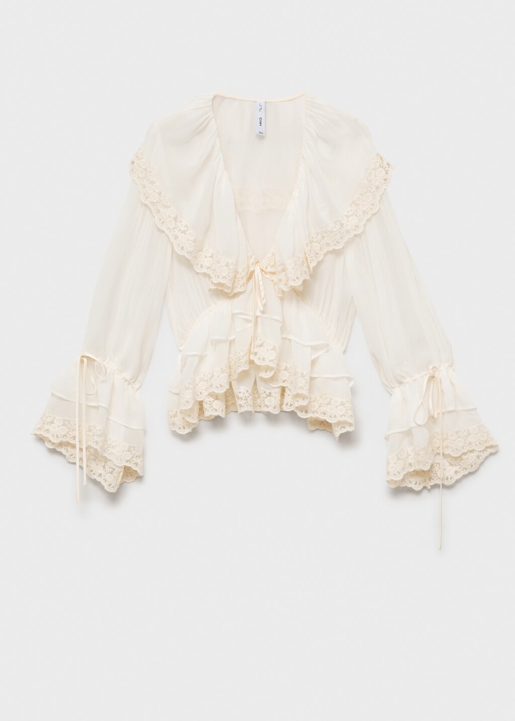 Blouse with ruffles and lace details - Ecru