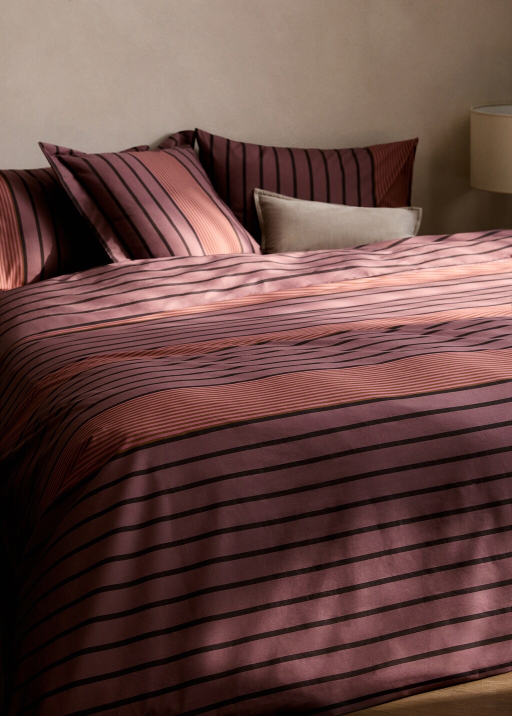 Cotton percale multi-striped duvet cover for 90 cm Bed - Khaki