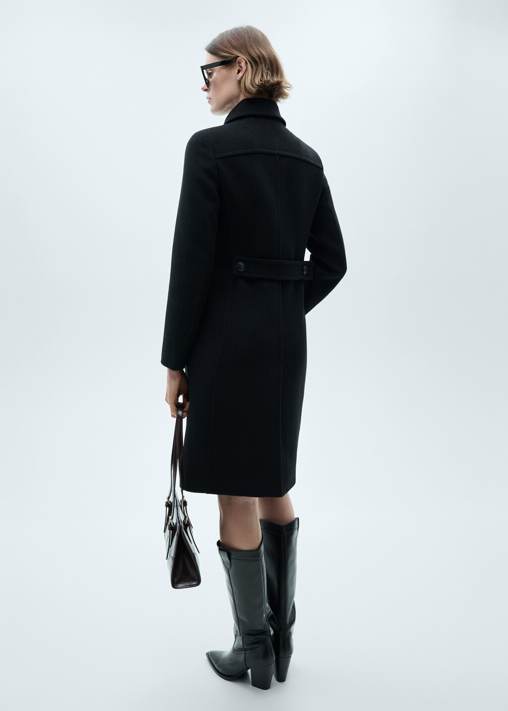 Double-breasted wool blend coat - Black