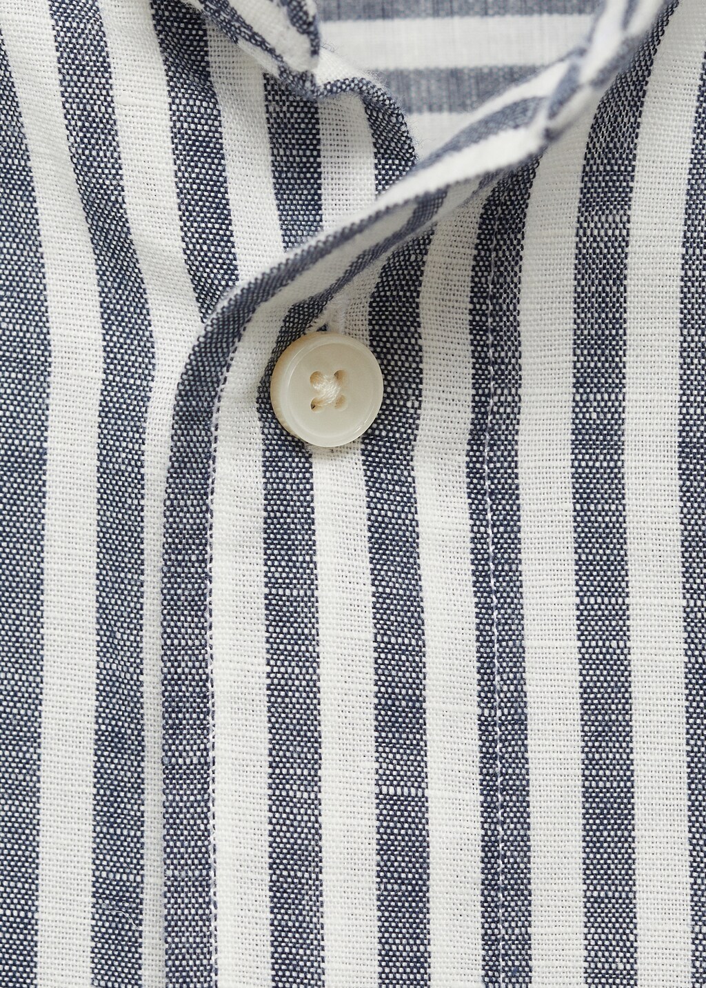 Striped mandarin-collar linen shirt - Dark Navy