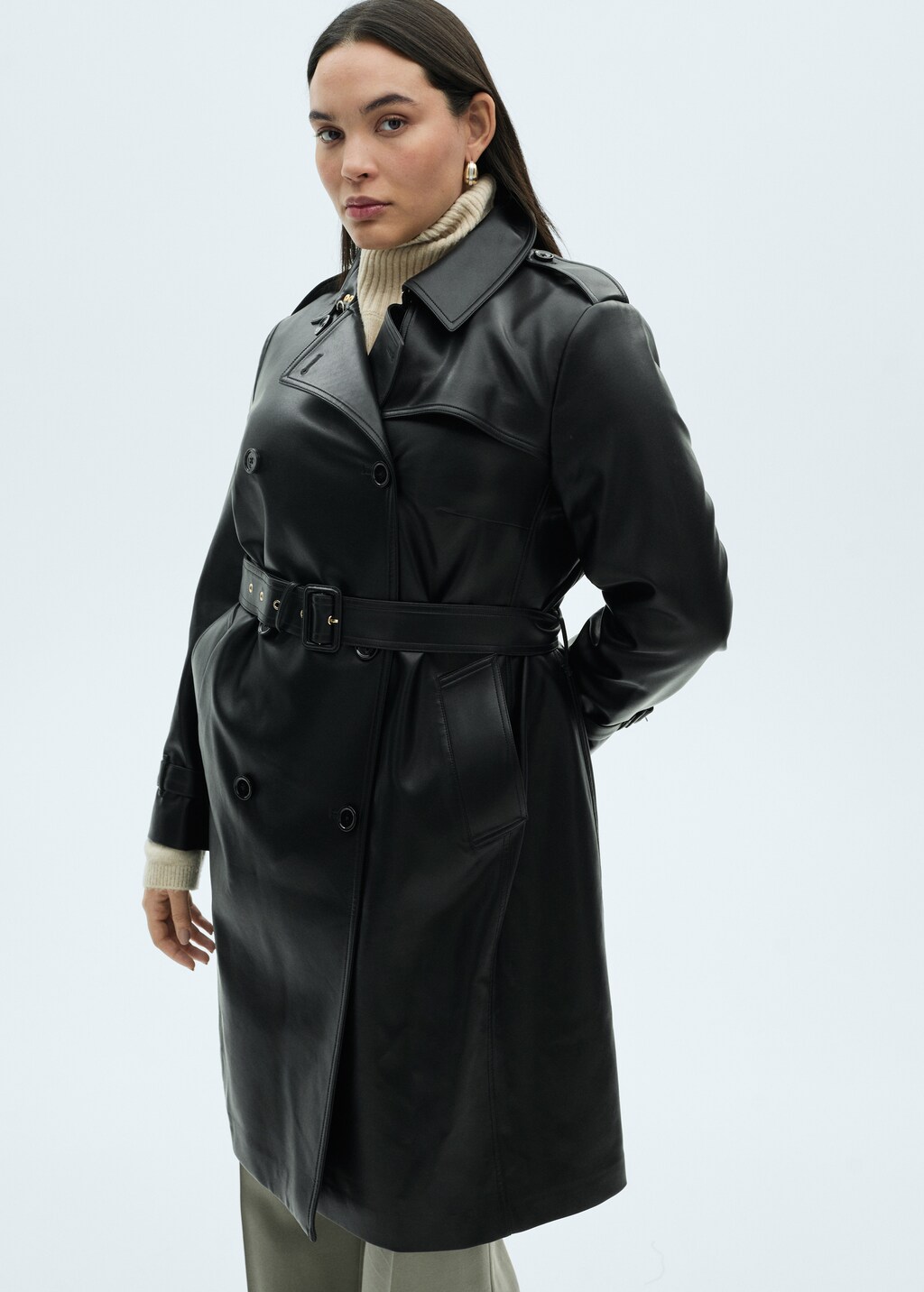 Leather-effect trench coat - Black
