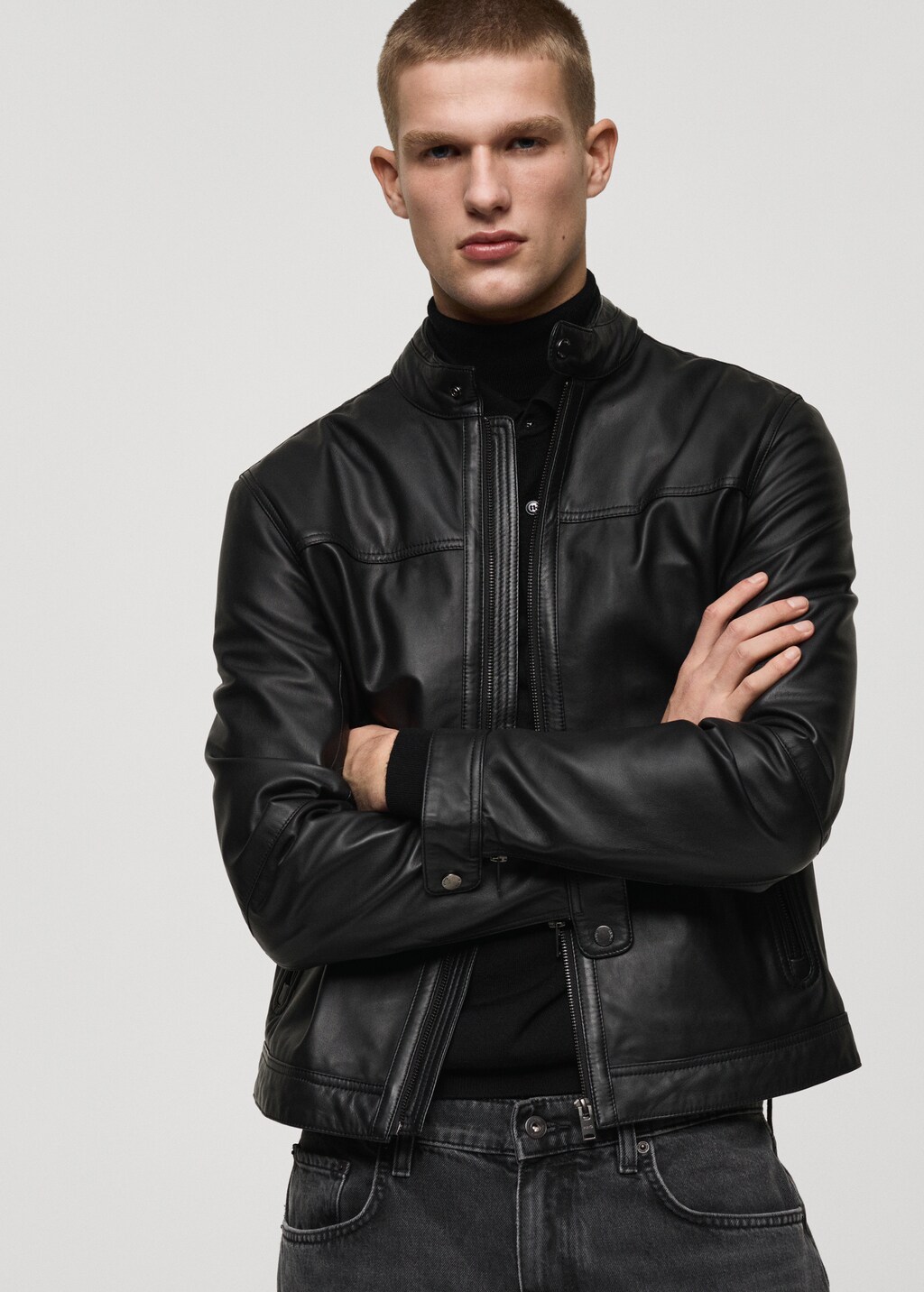 Nappa leather biker jacket - Black