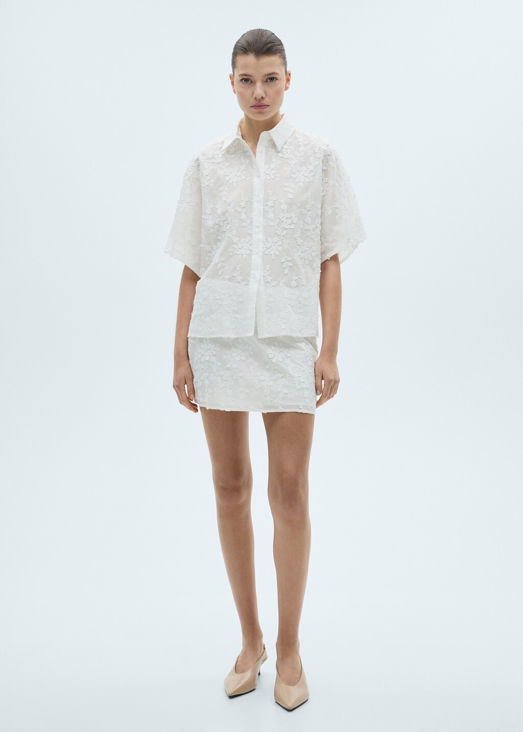 Floral-embroidered cotton skirt - White