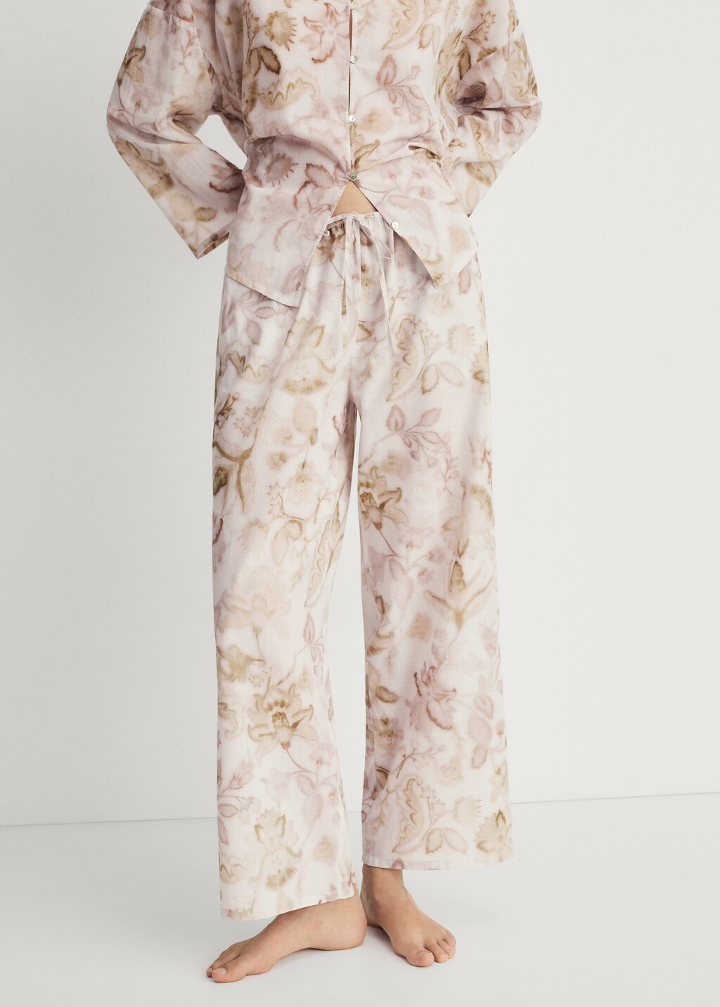 Pyjama trousers with floral detail - Light/Pastel Grey