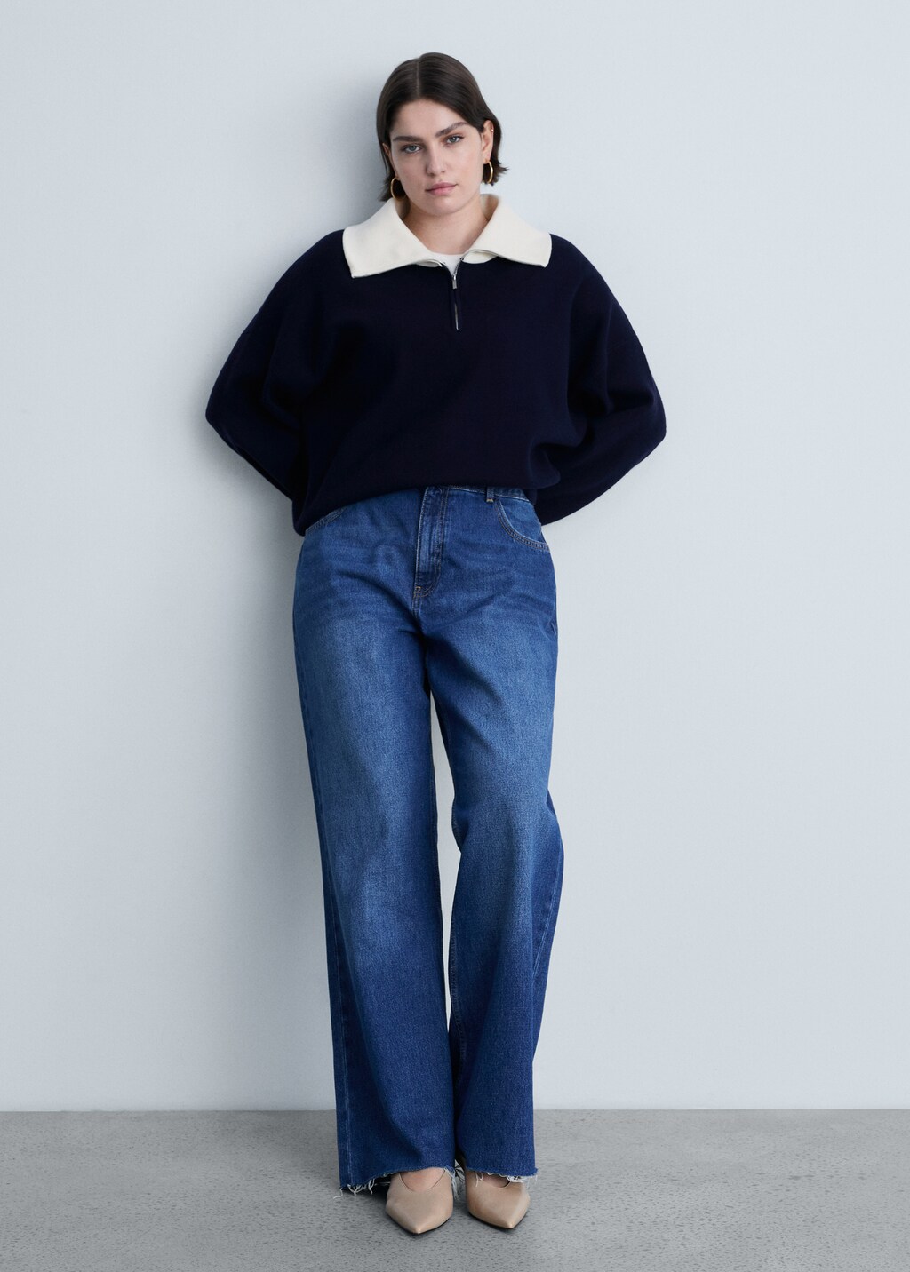 Knitted sweater with contrasting collar - Dark Navy