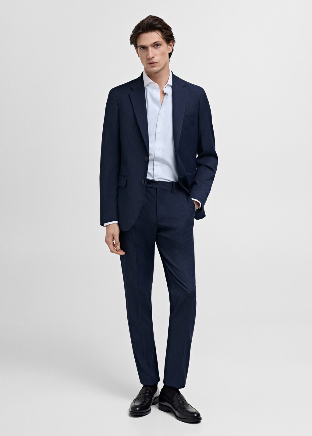 Striped suit shirt with contrasting collar - Sky Blue