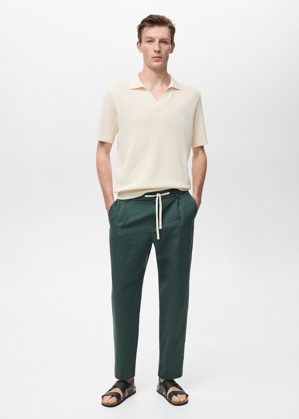 Slim-fit trousers with drawstring - Beige