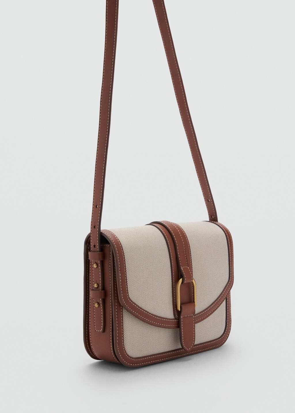 Contrasting canvas shoulder bag - Leather