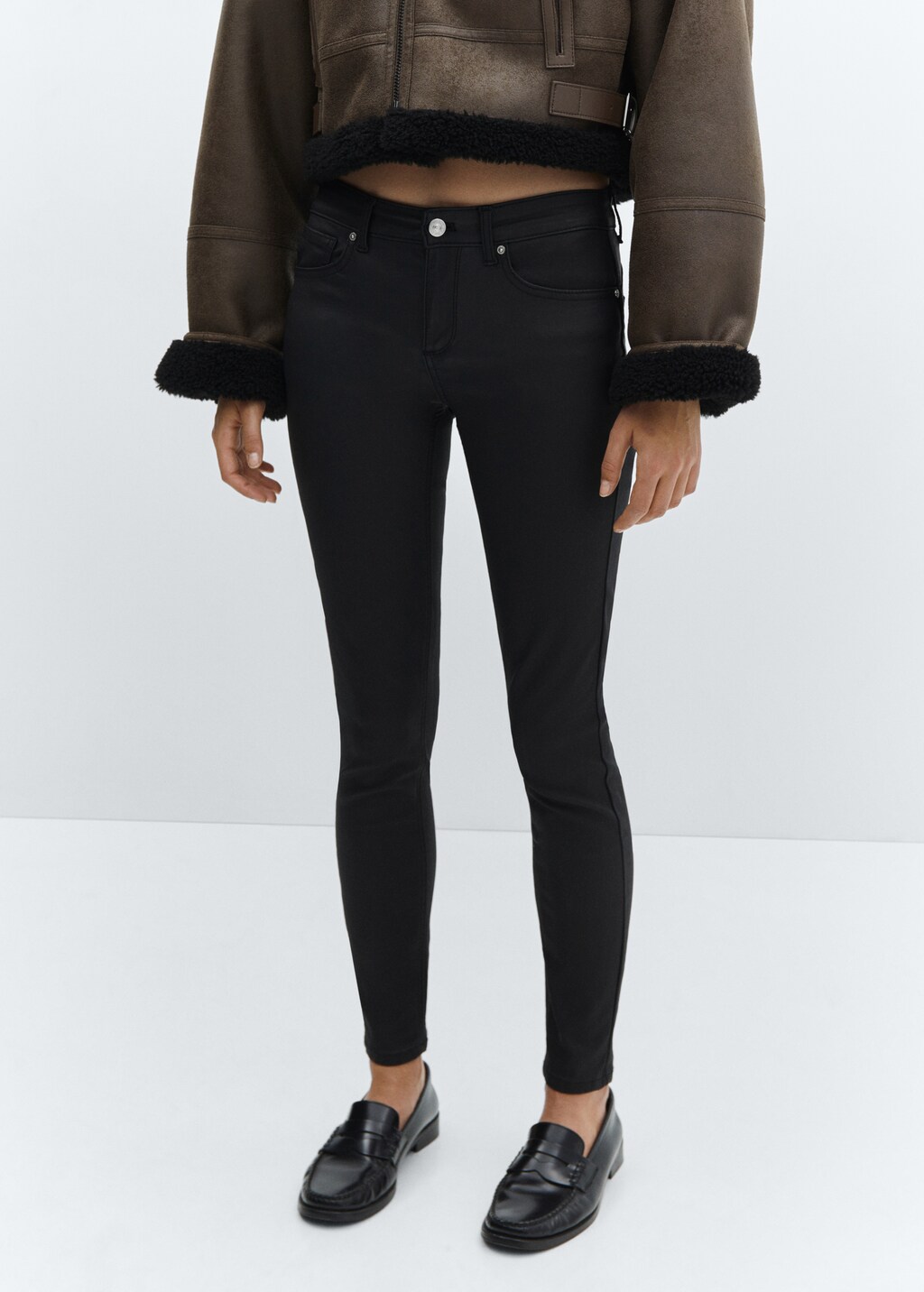 Waxed push-up skinny jeans - Black