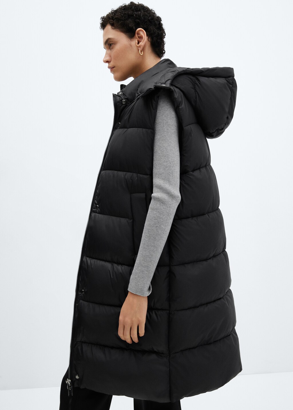 Quilted gilet with hood - Khaki