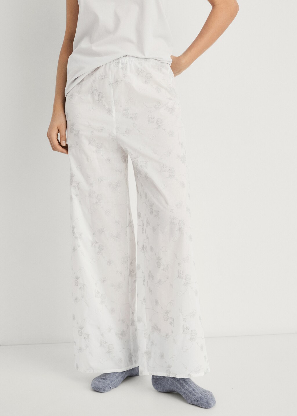 Embroidered pyjama trousers - White