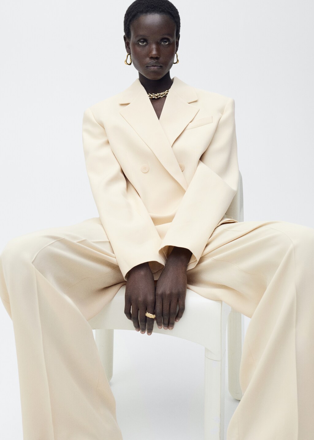 Pleated wideleg suit trousers - Vanilla