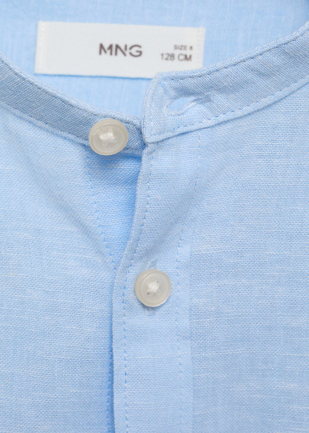 Cotton linen shirt with mandarin collar - White