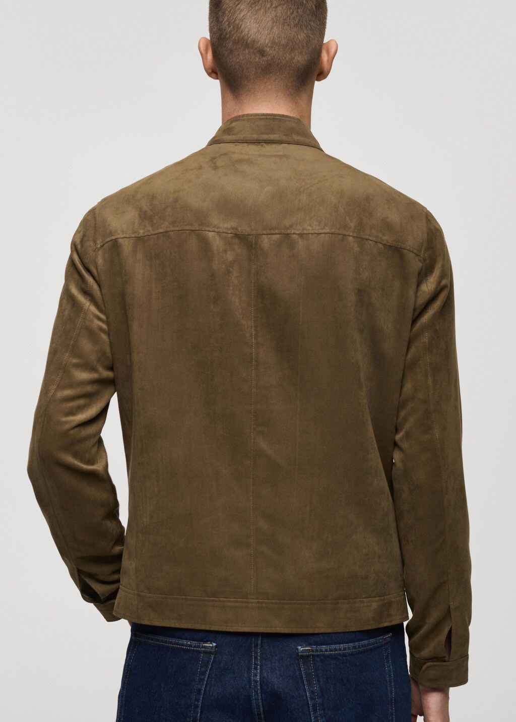 Suede-effect biker jacket - Beige