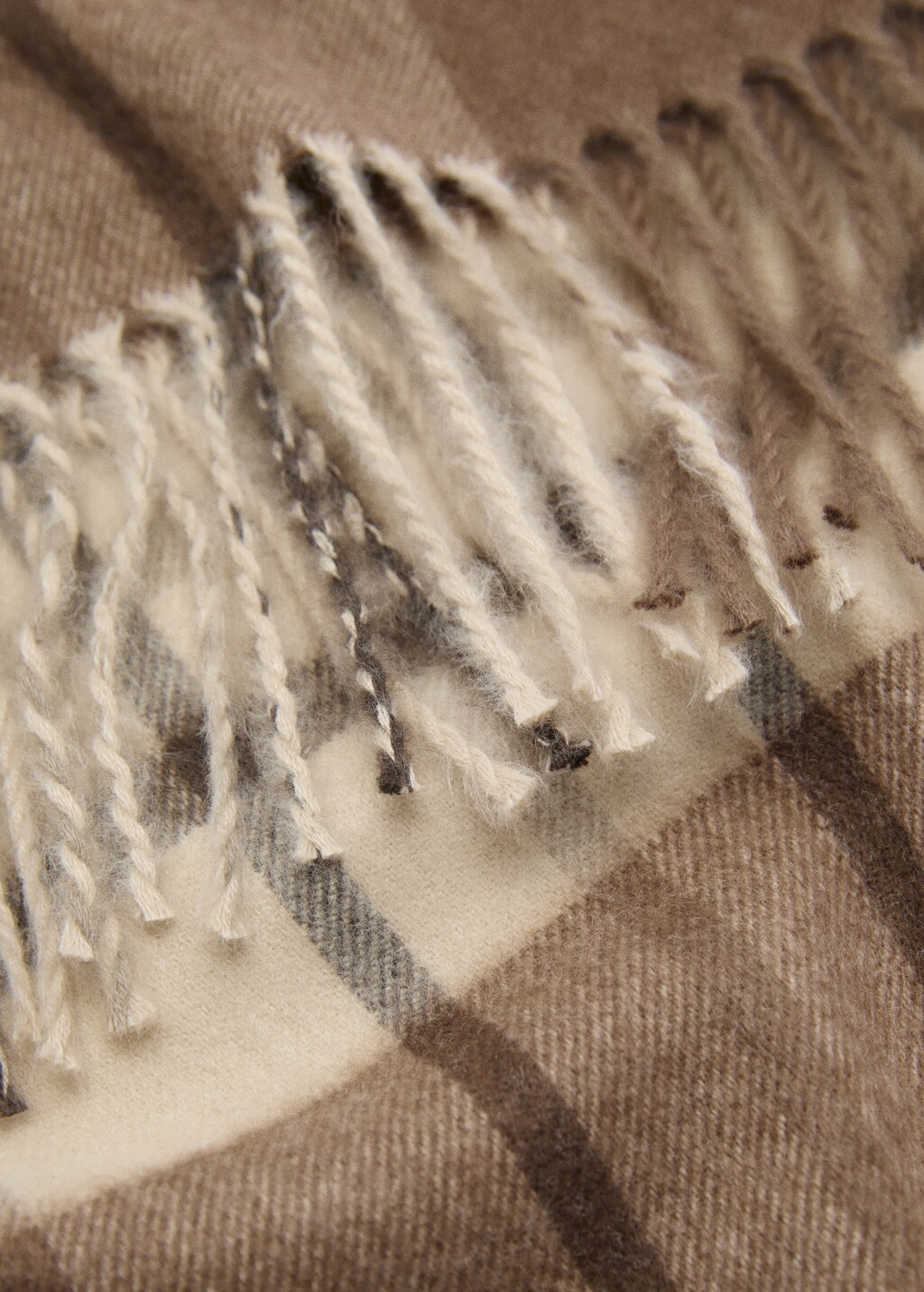 Fringed check scarf - Khaki