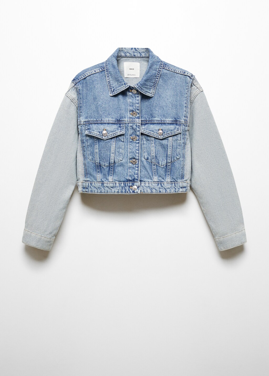 Two-tone cropped denim jacket - Medium Blue