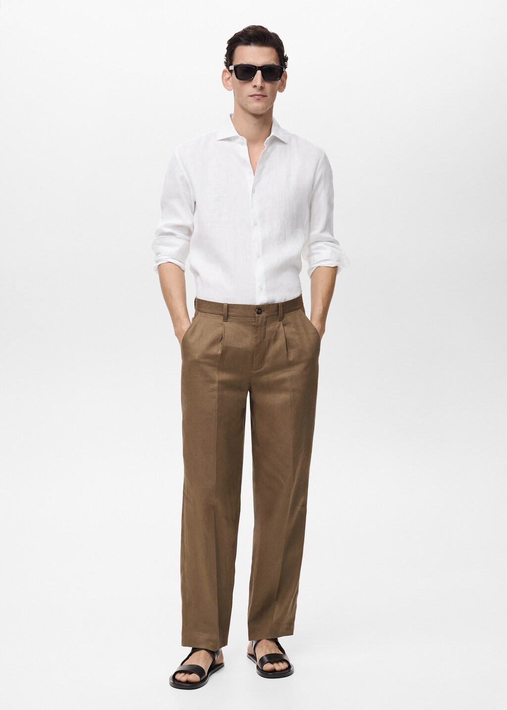 100% linen slim-fit shirt - Dark Navy