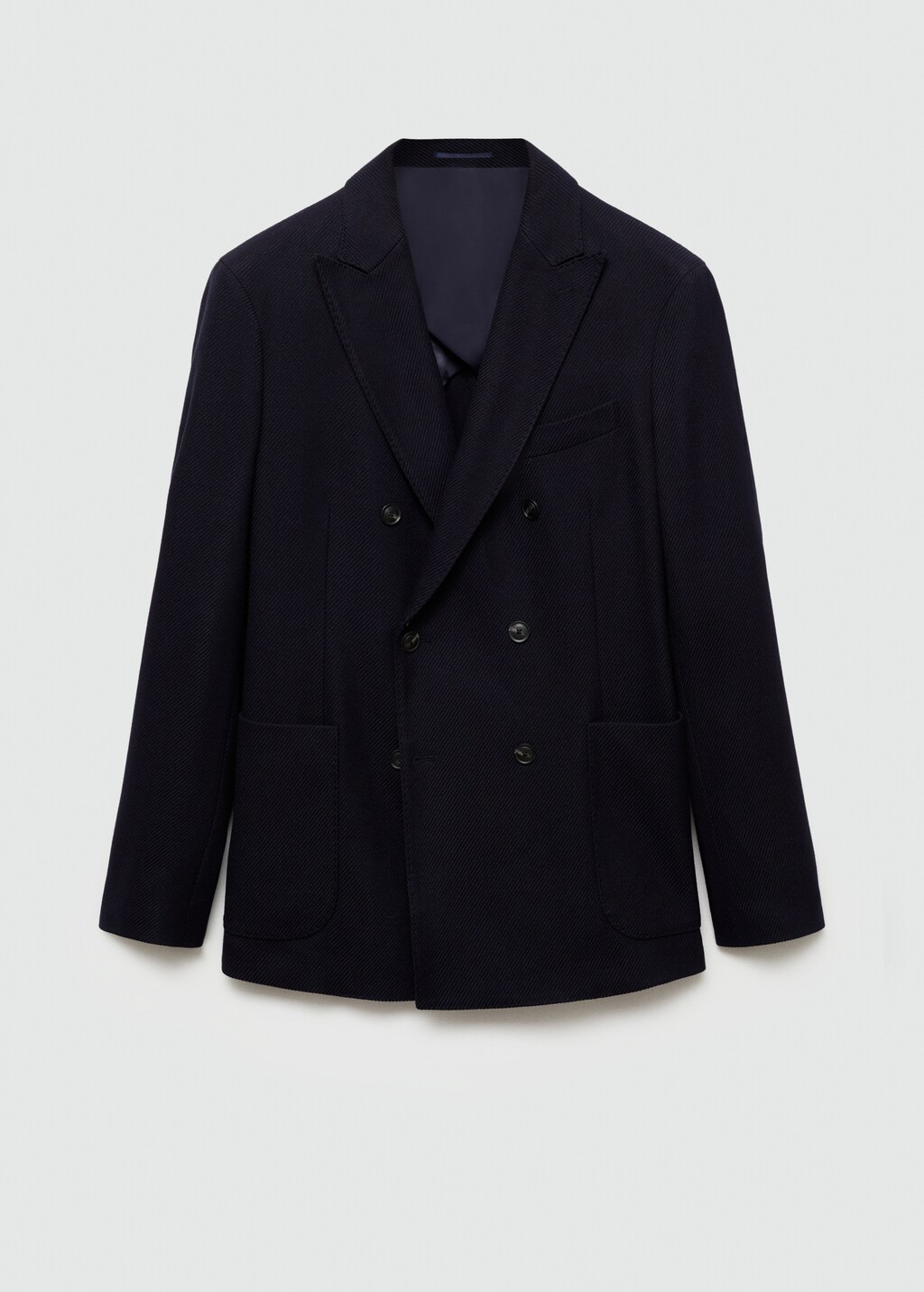 Twill slim-fit double-breasted jacket - Dark Navy