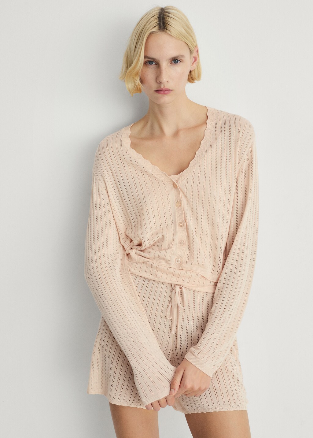 Pyjama cardigan with openwork detail - Aqua Green