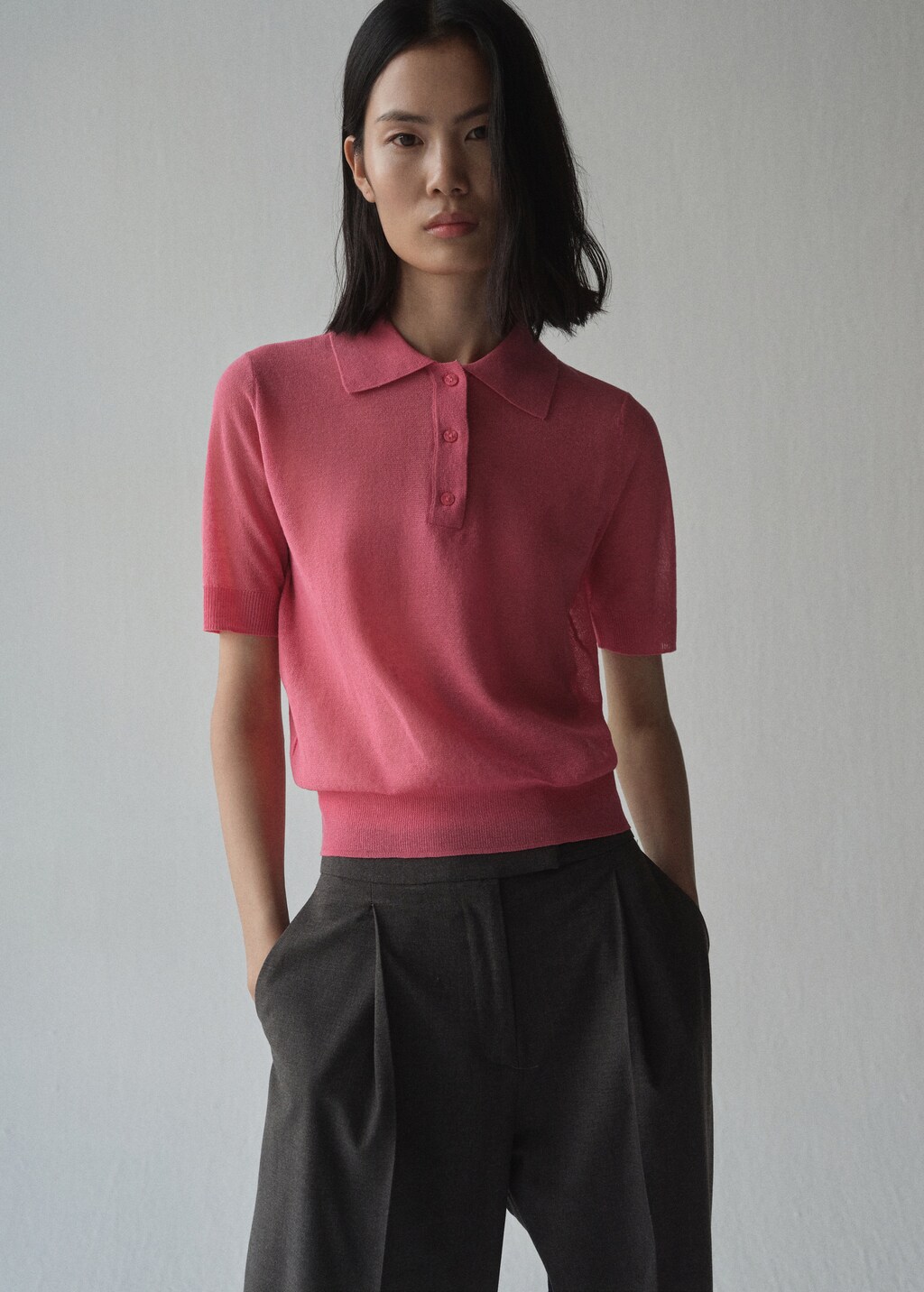 Knitted polo-neck sweater - Fuchsia