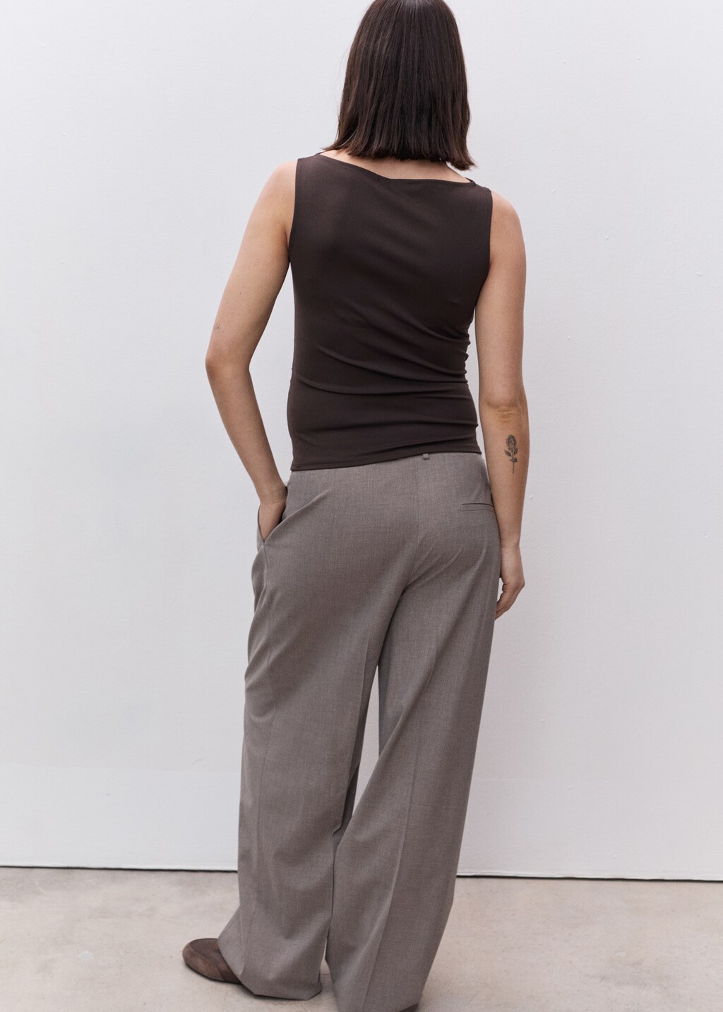 Ruched boat-neck top - Chocolate