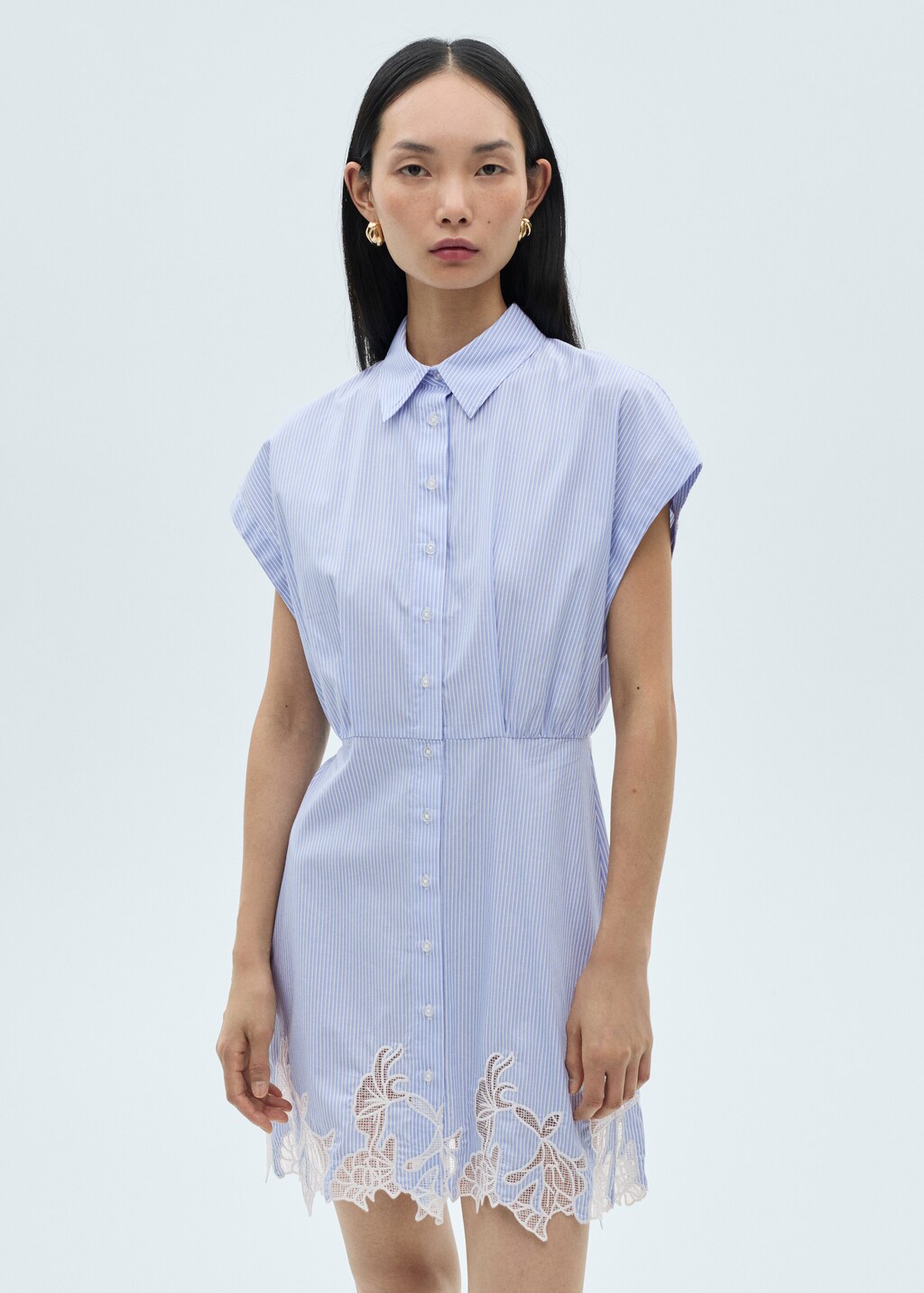 Lace detail shirt dress - Blue