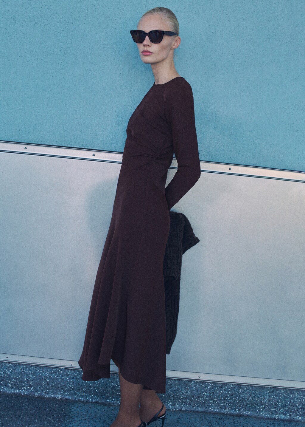 Midi-dress with draped waist - Brown