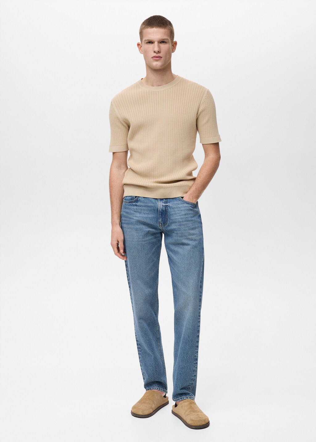 Braided cotton knitted T-shirt - Ecru