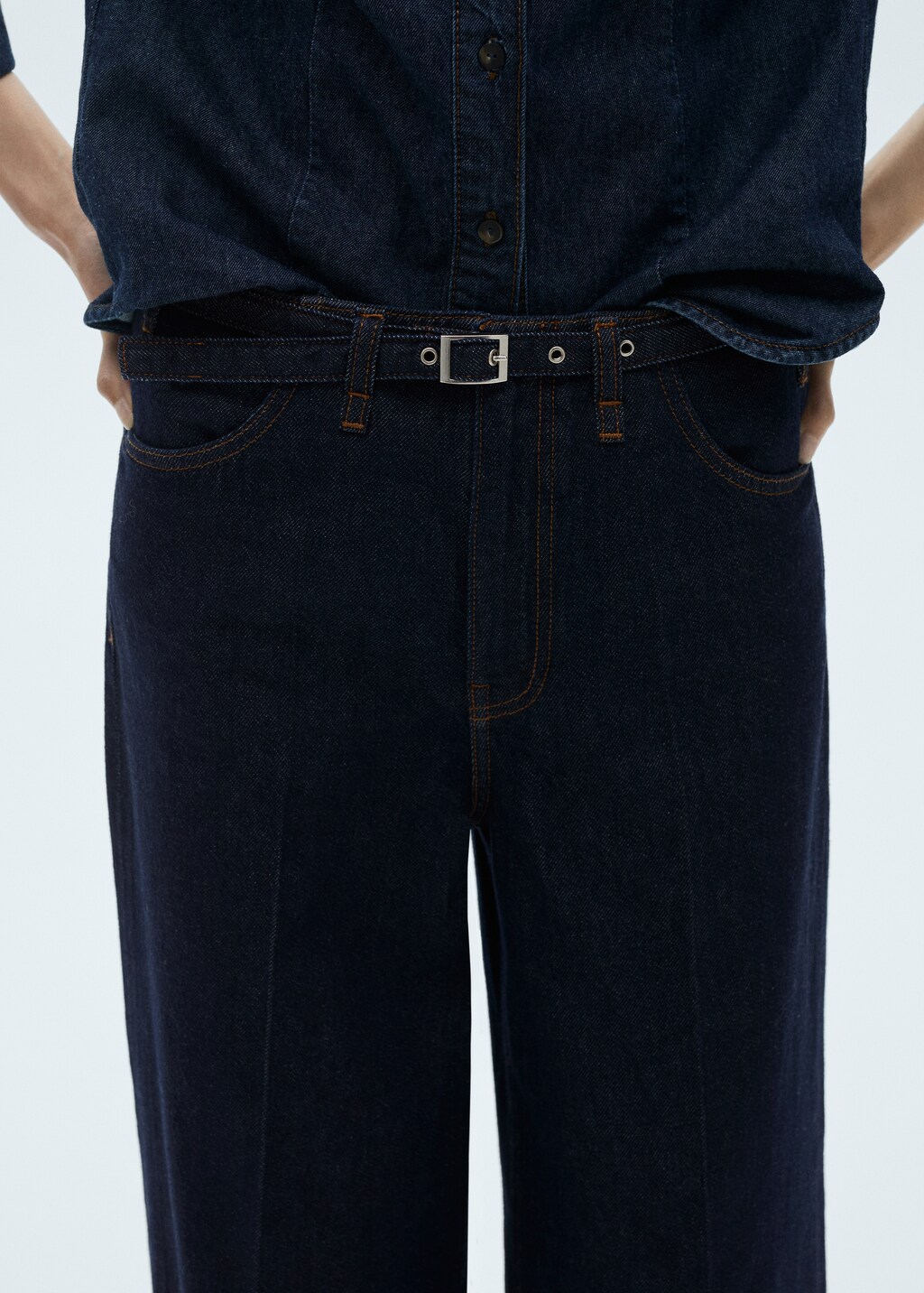 Rinse-wash wideleg jeans with belt - Open Blue