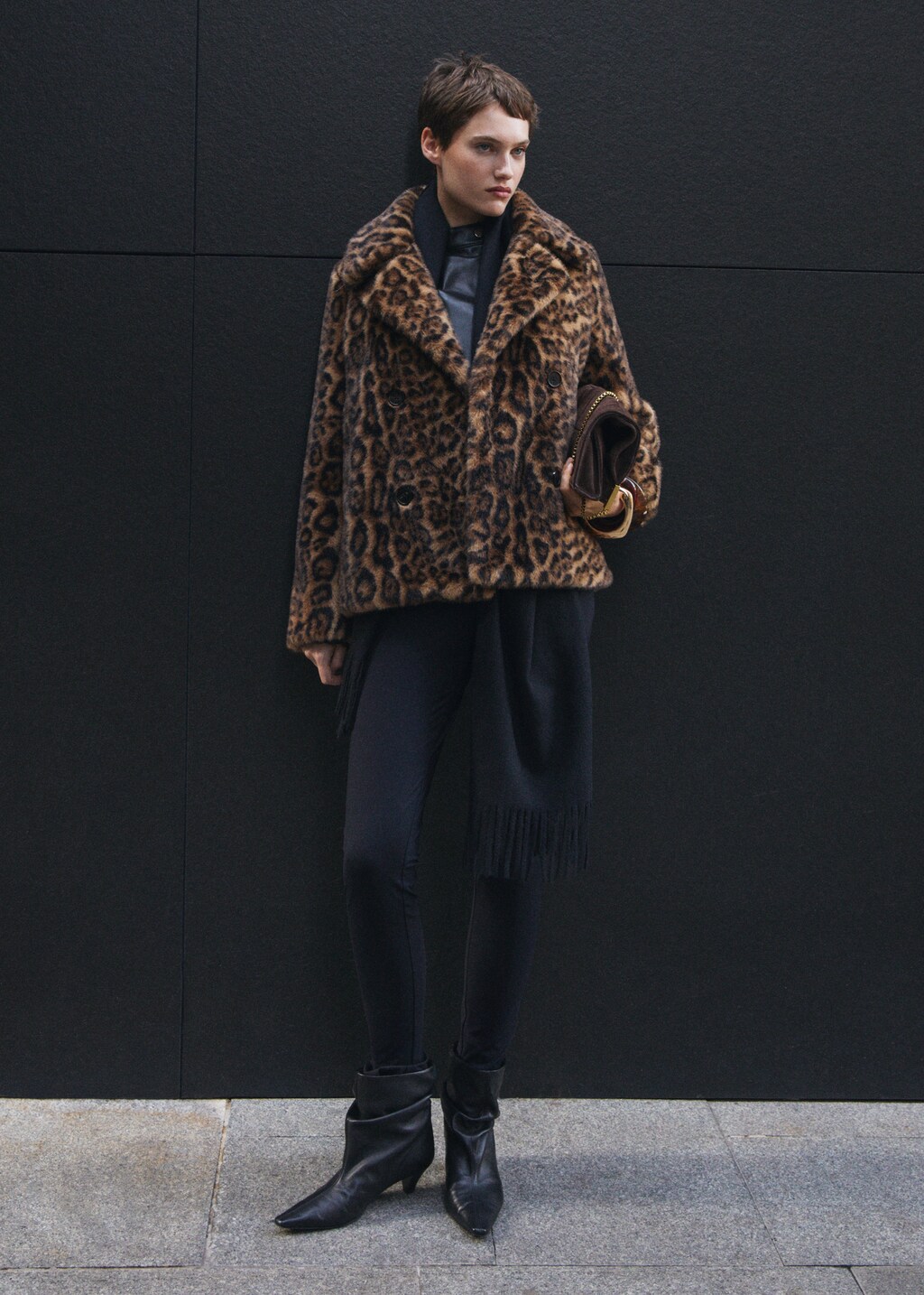 Fur-effect leopard-print coat - Medium Brown