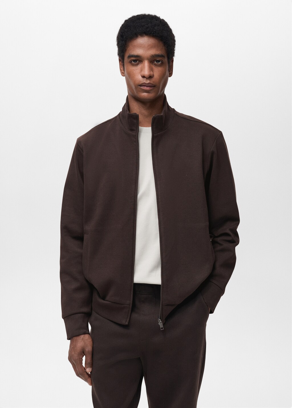 Cotton perkins-neck sweatshirt with zip - Night Blue