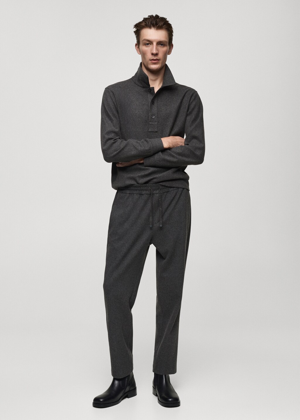 Flannel joggers with drawstring - Charcoal