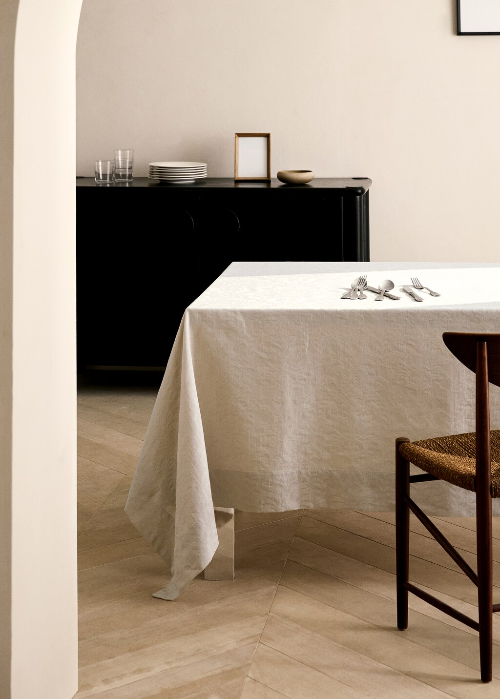 Floral jacquard cotton tablecloth for 6 to 8 guests - Grey