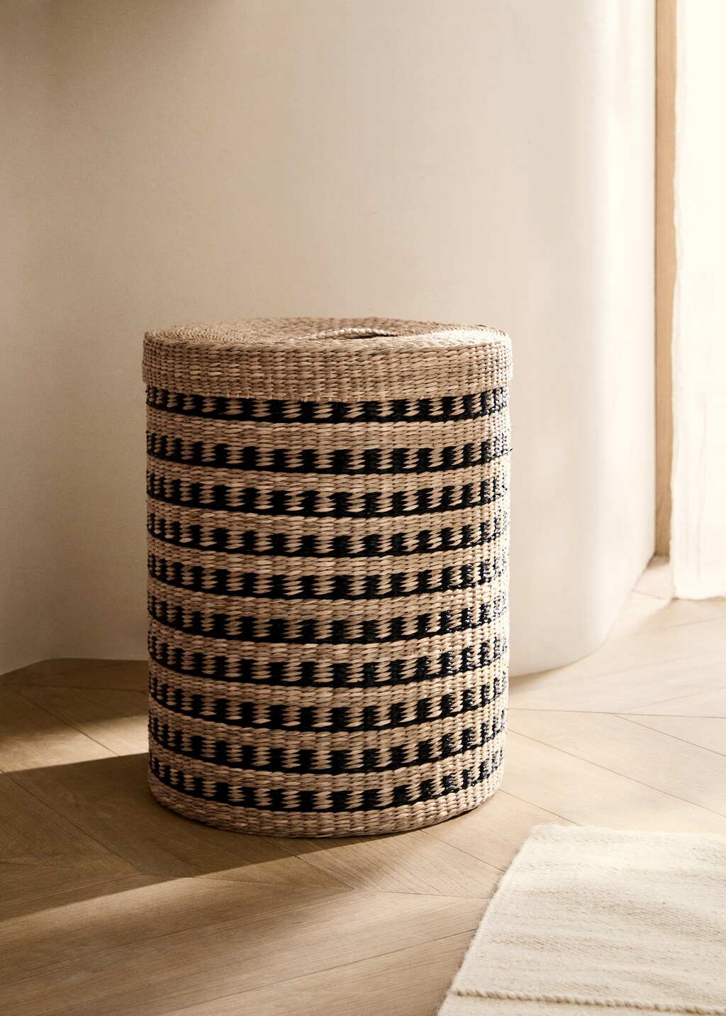 Seagrass basket with round lid - Brown