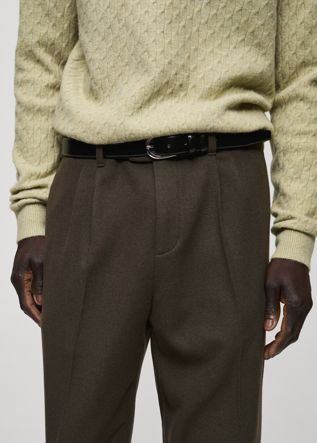 Wool flannel trousers with pleats - Dark Navy