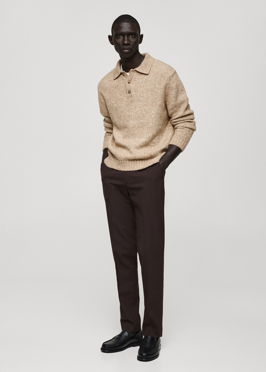 Knitted wool blend polo sweater - Mink Grey