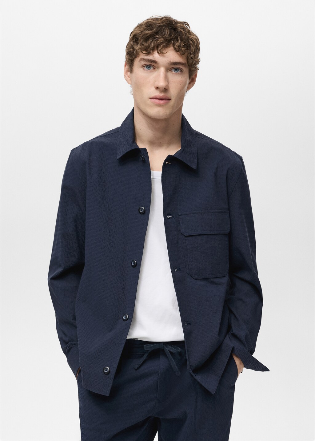 Cotton seersucker jacket - Dark Navy