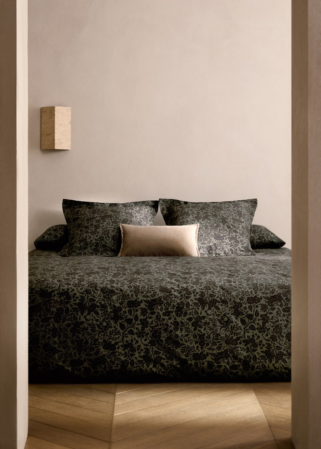 Cotton percale floral two-tone printed duvet cover for 150cm bed - Pink