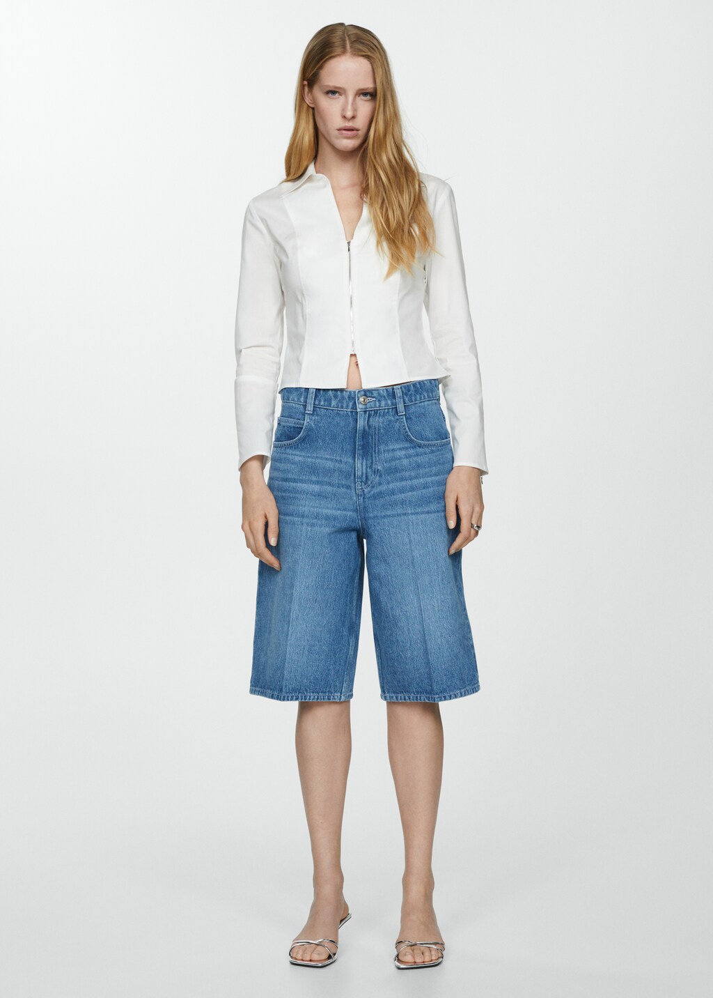 Fitted cotton zipper shirt - Off White