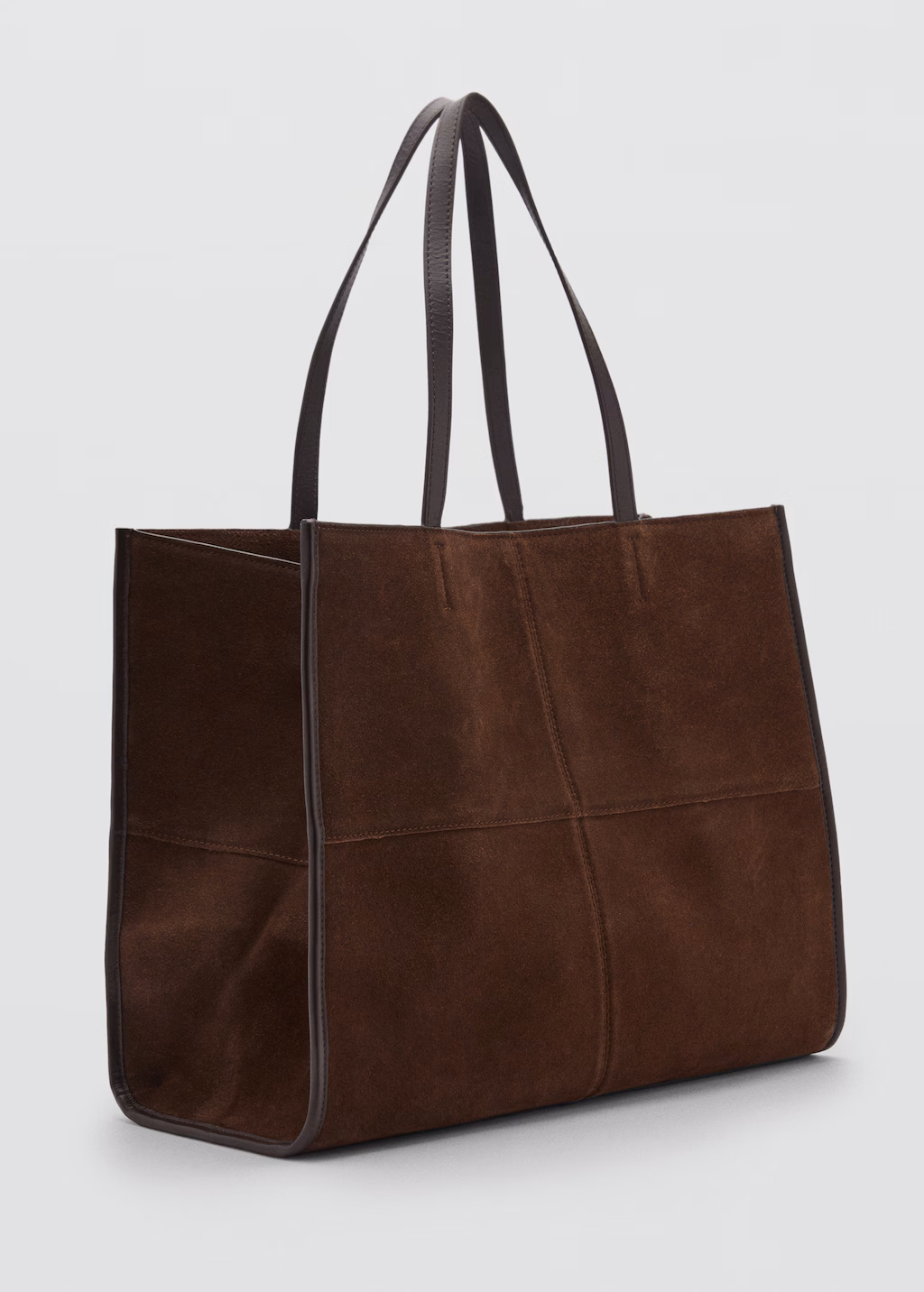 Leather shopper bag with stitching - Burgundy