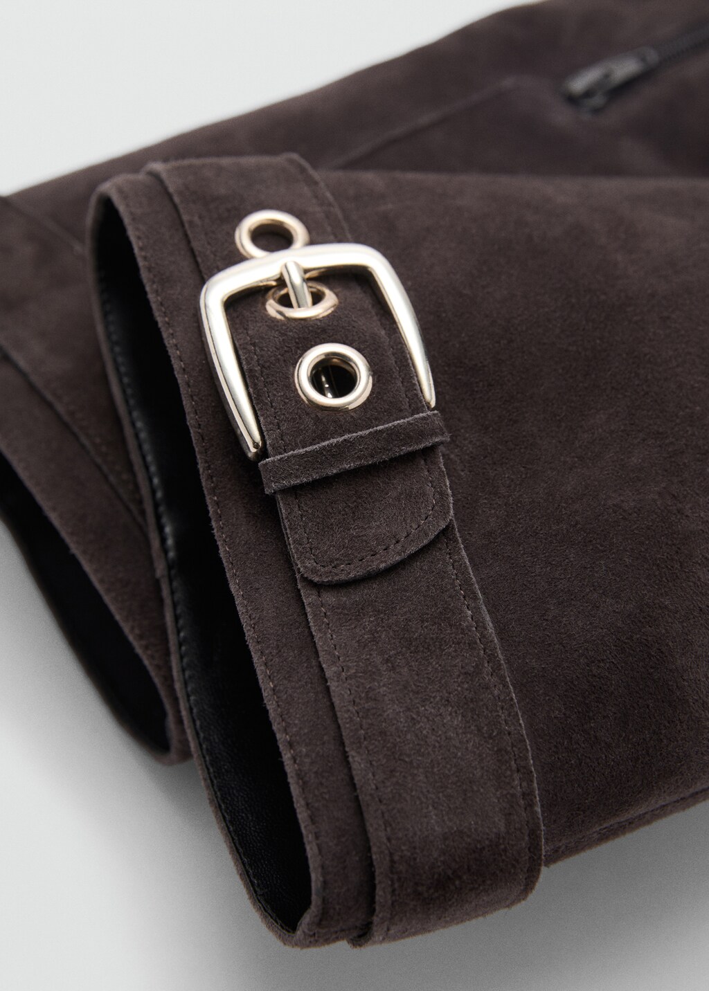 Suede leather boot with buckle detail - Brown