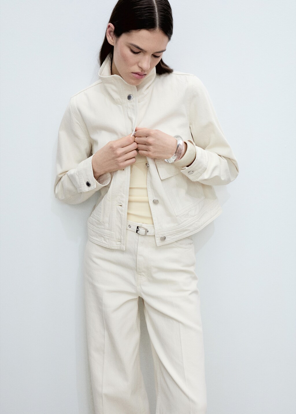 Wideleg jeans with belt - Off White