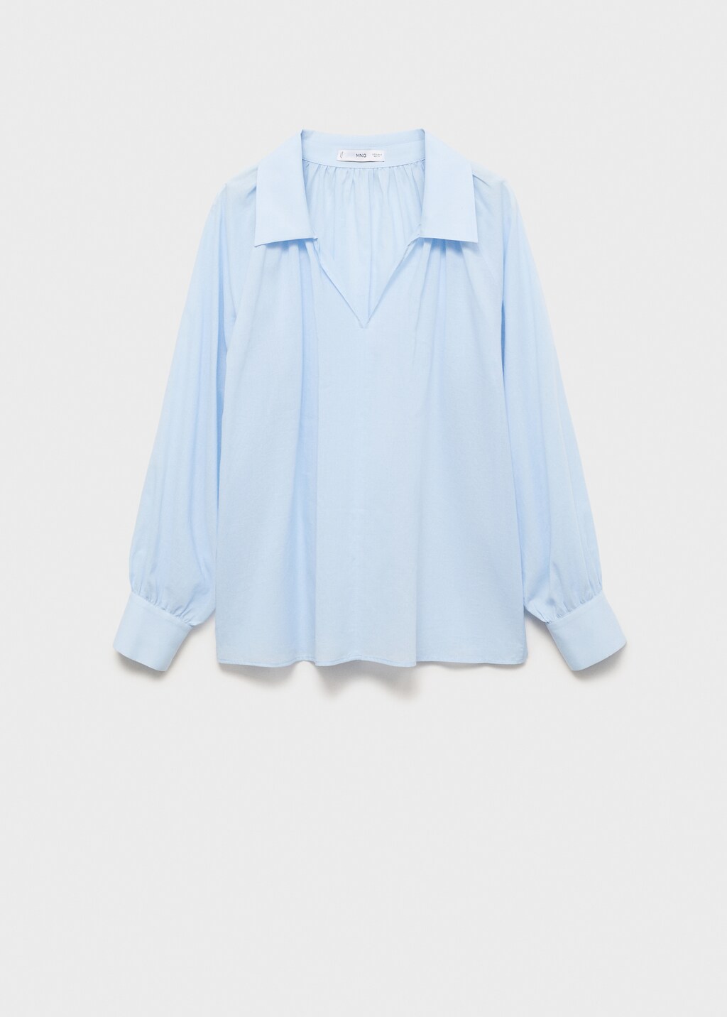Puffed sleeves cotton blouse - Blue