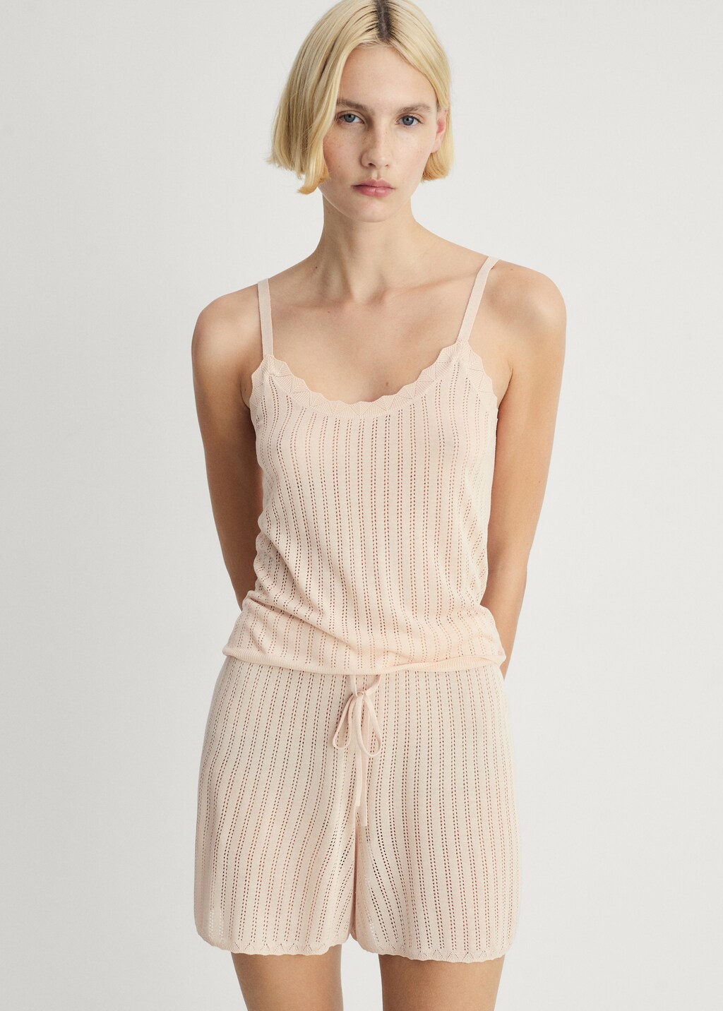 Pyjama top with pointelle detail - Aqua Green