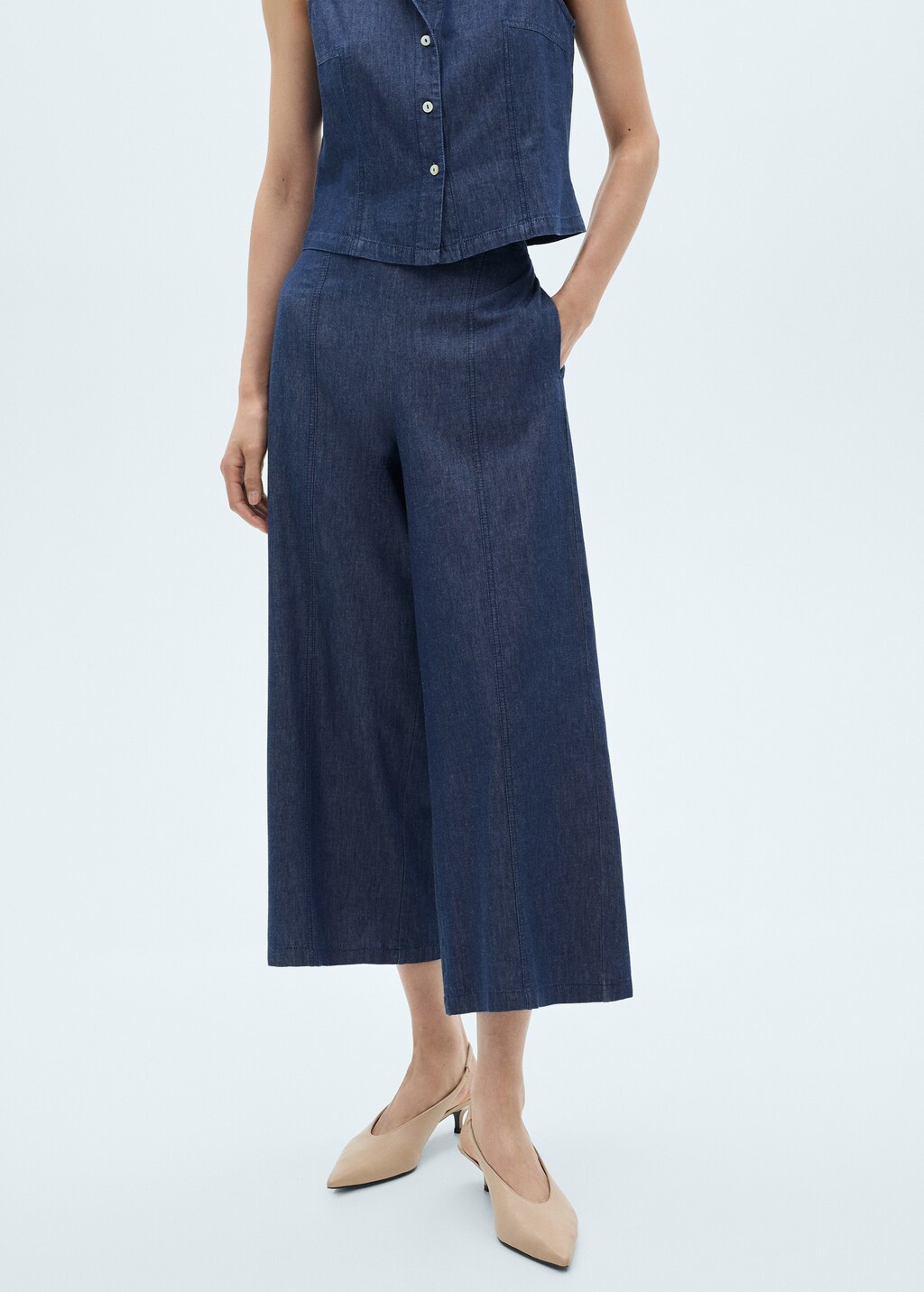 Denim-effect culotte trousers - Dark Blue