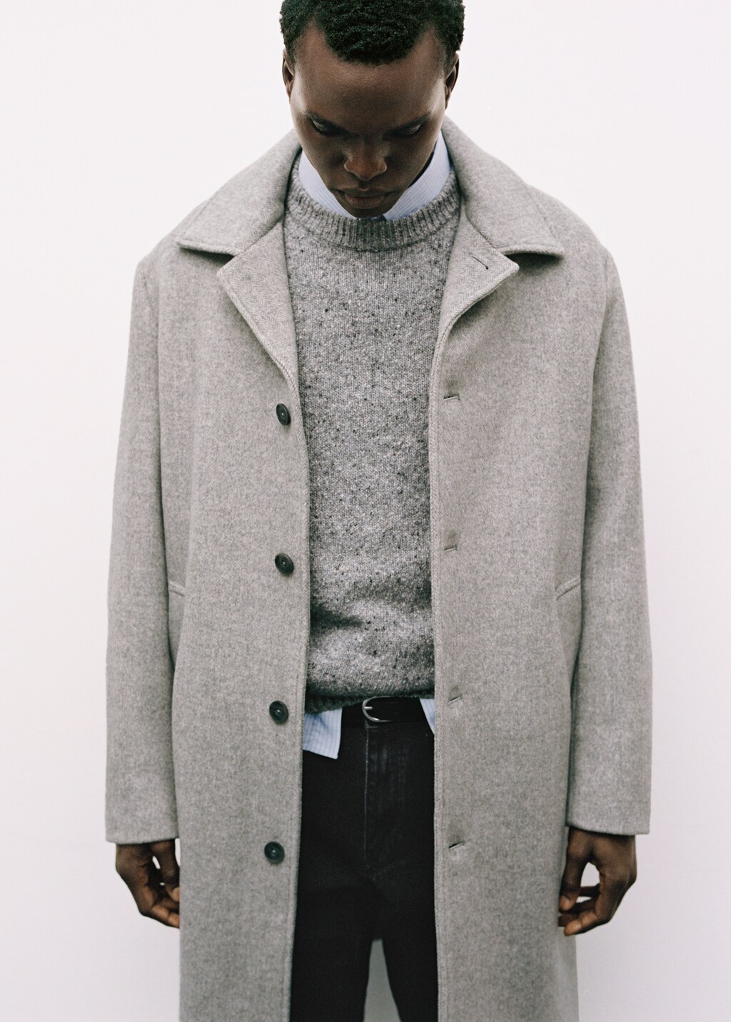 Regular-fit herringbone wool coat - Grey