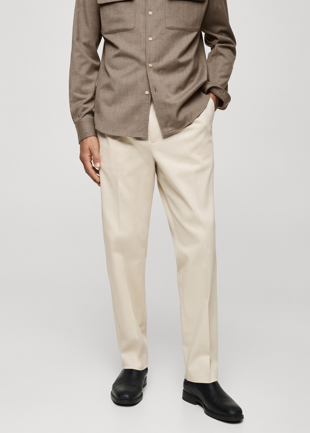 Cotton twill pleated trousers - Ecru