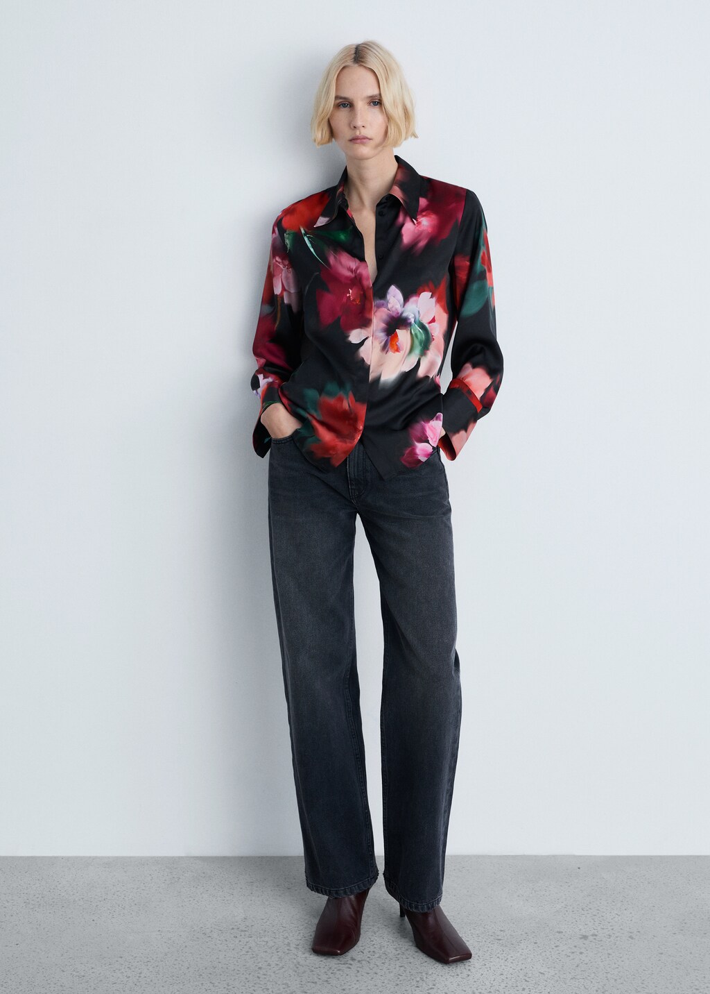 Satin print shirt - Black