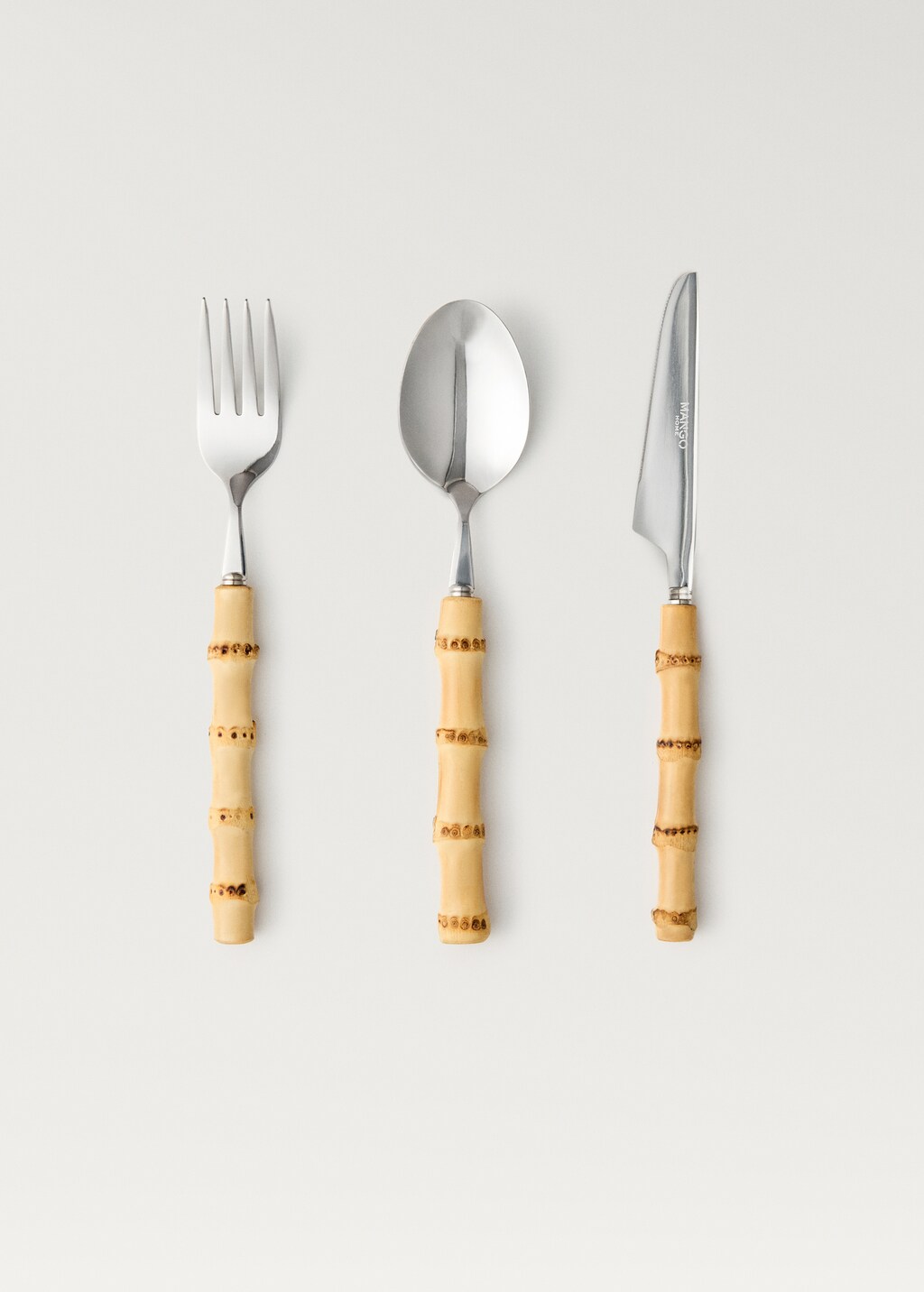 3-piece cutlery set with bamboo handles - Brown