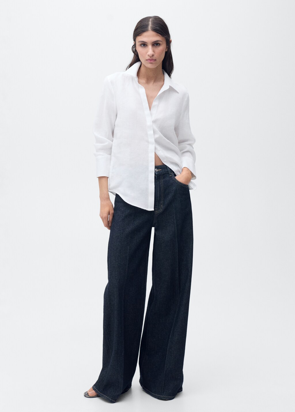 Regular linen shirt - White